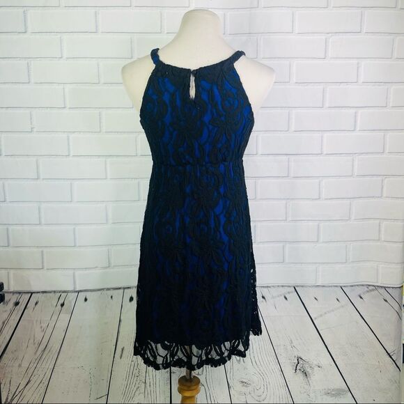 INC International Concepts Blue with Black Lace Overlay Midi Dress - PS - Picture 4 of 16
